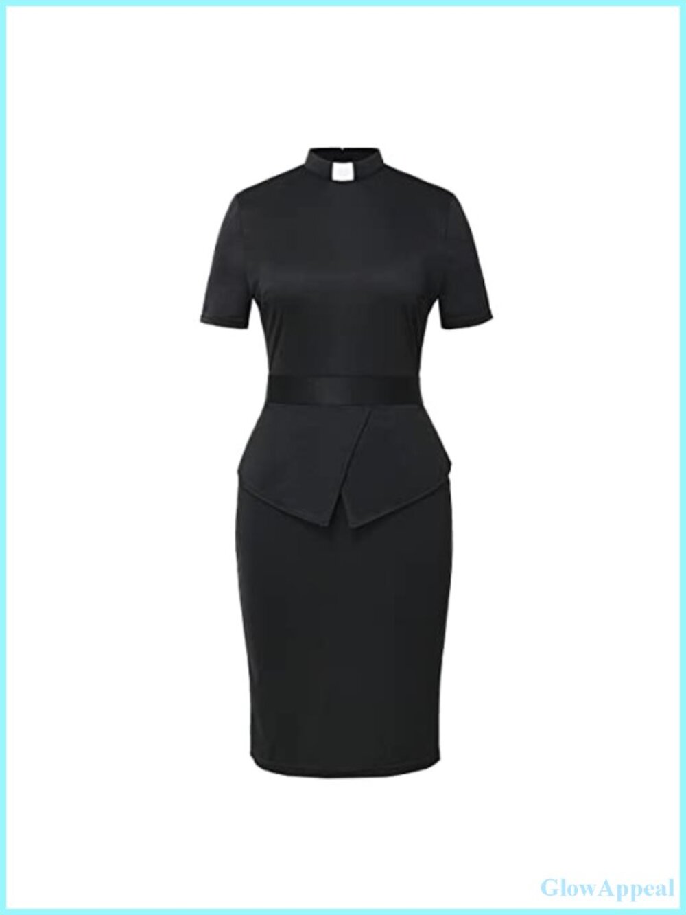 Clergy Tab Collar Sheath Dress Short Sleeve Ruched Bodycon